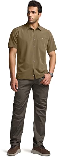 Men's Short Sleeve Tactical Shirts, UPF 50+ Ripstop Military Work Shirts, Breathable Button Down Outdoor Hiking Shirt