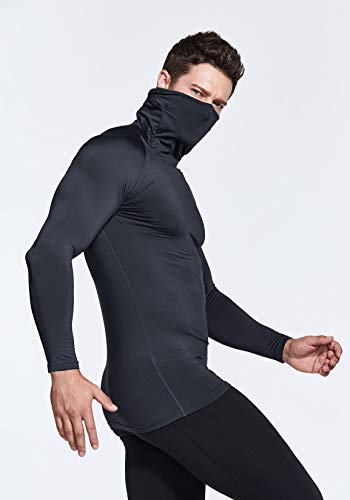 Men's Thermal Compression Shirts Hoodie with Mask, Long Sleeve Winter Sports Base Layer Top, Active Running Shirt