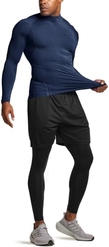Men's UPF 50+ Mock Long Sleeve Compression Shirts, Athletic Workout Shirt, Base Layer for Water Sports