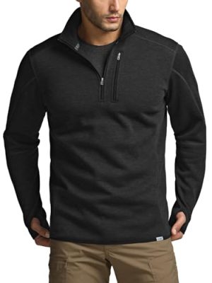 Men's Quarter Zip Utility Fleece Pullover, Outdoor Casual Thermal Sweater, Chest Zipper Pocket, Mock Neck Long Sleeve