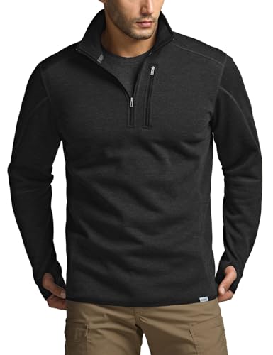 Men's Quarter Zip Utility Fleece Pullover, Outdoor Casual Thermal Sweater, Chest Zipper Pocket, Mock Neck Long Sleeve