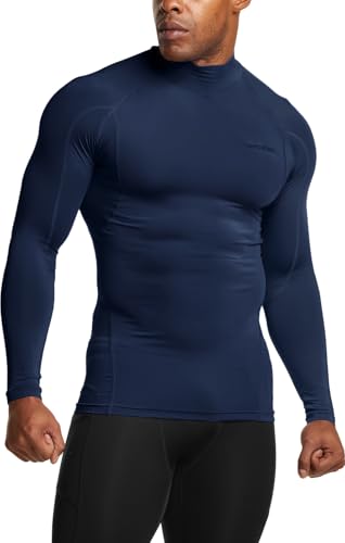 Men's UPF 50+ Mock Long Sleeve Compression Shirts, Athletic Workout Shirt, Base Layer for Water Sports