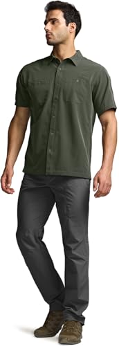 Men's Short Sleeve Tactical Shirts, UPF 50+ Ripstop Military Work Shirts, Breathable Button Down Outdoor Hiking Shirt