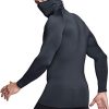 Men's Thermal Compression Shirts Hoodie with Mask, Long Sleeve Winter Sports Base Layer Top, Active Running Shirt