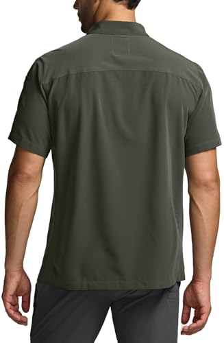 Men's Short Sleeve Tactical Shirts, UPF 50+ Ripstop Military Work Shirts, Breathable Button Down Outdoor Hiking Shirt