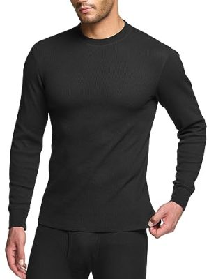 Men's Long Sleeve Thermal Underwear Tops, Midweight Waffle Shirt, Winter Cold Weather Thermal Shirts