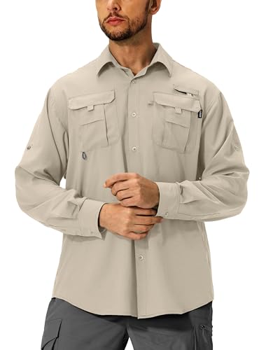 Men's Sun Protection Fishing Shirts Lightweight Long Sleeve UPF 50+ Travel Work Hiking Shirts with Pockets