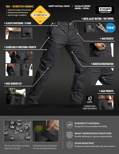 Men's Flex Stretch Tactical Pants, Water Resistant Ripstop Cargo Pants, Lightweight EDC Outdoor Work Hiking Pants