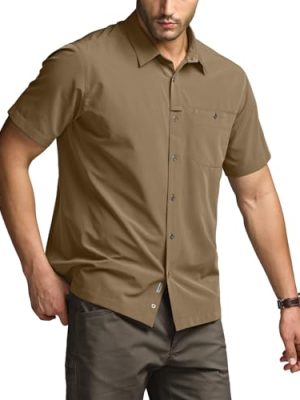Men's Short Sleeve Tactical Shirts, UPF 50+ Ripstop Military Work Shirts, Breathable Button Down Outdoor Hiking Shirt