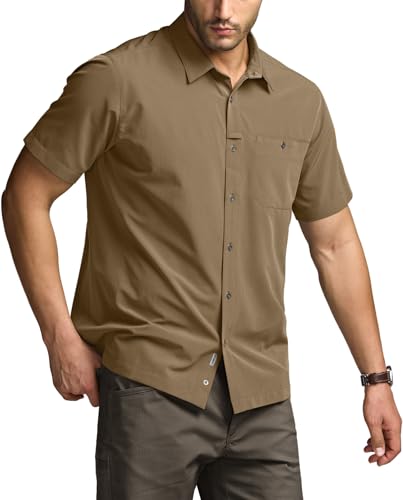 Men's Short Sleeve Tactical Shirts, UPF 50+ Ripstop Military Work Shirts, Breathable Button Down Outdoor Hiking Shirt