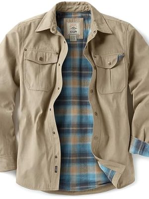 Men's Flannel Lined Shirt Jackets, Long Sleeved Rugged Plaid Cotton Brushed Suede Shirt Jacket