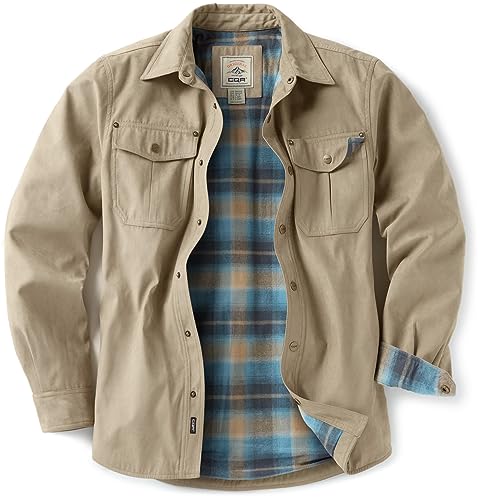 Men's Flannel Lined Shirt Jackets, Long Sleeved Rugged Plaid Cotton Brushed Suede Shirt Jacket