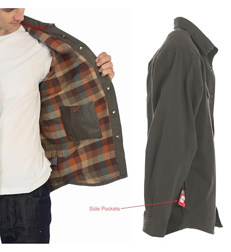 Men's 100% Cotton Brushed and Soft Twill Shirt Jacket with Flannel Lining