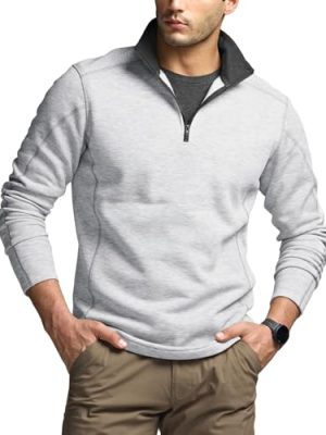Men's Thermal Fleece Quarter Zip Sweater, Outdoor Lightweight Long Sleeve Pullover, Casual Mock Neck Polo Sweaters