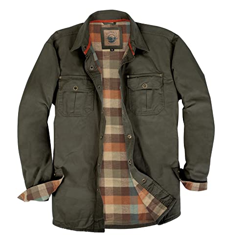 Men's 100% Cotton Brushed and Soft Twill Shirt Jacket with Flannel Lining