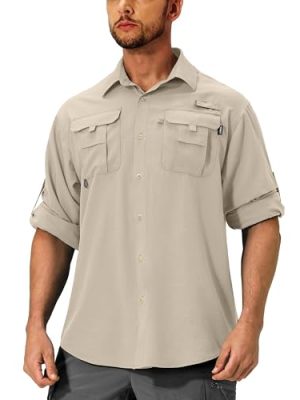 Men's Sun Protection Fishing Shirts Lightweight Long Sleeve UPF 50+ Travel Work Hiking Shirts with Pockets