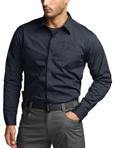 Men's Long Sleeve Tactical Shirts, Ripstop Military Work Shirts, UPF 50+ Breathable Button Down Outdoor Hiking Shirt