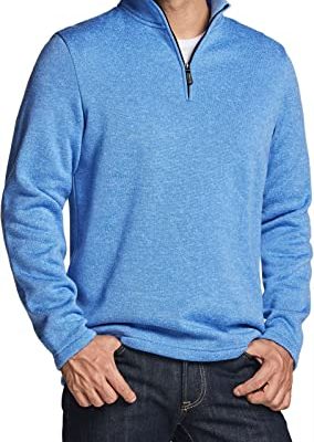 Men's Quarter Zip Thermal Fleece Lined Sweater, Winter Lightweight Soft Pullover Collar Sweatshirt