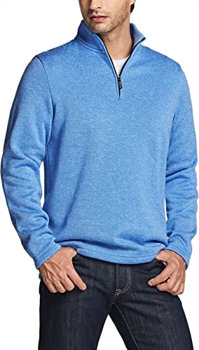 Men's Quarter Zip Thermal Fleece Lined Sweater, Winter Lightweight Soft Pullover Collar Sweatshirt