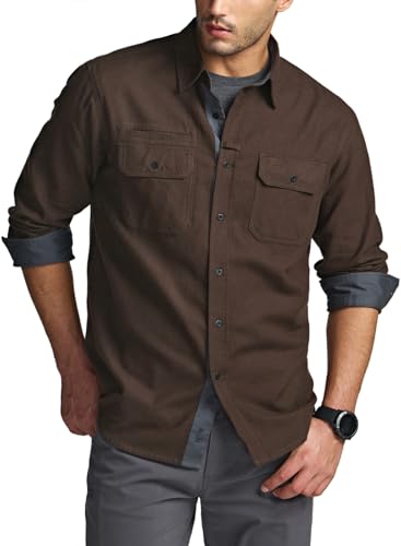 Men's Flannel Button Down Shirts, Soft Cotton Plaid Long Sleeve Tactical Work Shirt, Warm Outdoor Essential with Pocket