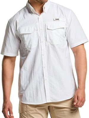 Men's Performance Fishing Shirt, Outdoor Recreation Short Sleeve Shirt, UPF 50+ Breathable Button Down Shirts