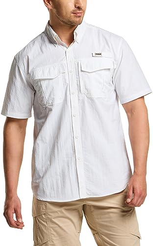 Men's Performance Fishing Shirt, Outdoor Recreation Short Sleeve Shirt, UPF 50+ Breathable Button Down Shirts