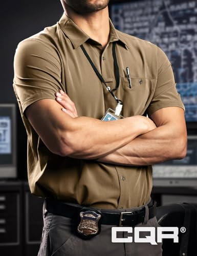 Men's Short Sleeve Tactical Shirts, UPF 50+ Ripstop Military Work Shirts, Breathable Button Down Outdoor Hiking Shirt