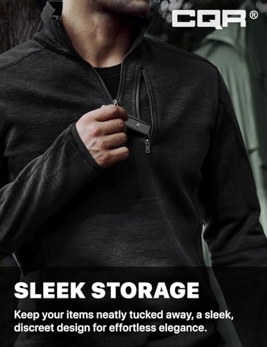 Men's Quarter Zip Utility Fleece Pullover, Outdoor Casual Thermal Sweater, Chest Zipper Pocket, Mock Neck Long Sleeve