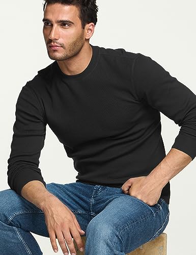 Men's Long Sleeve Thermal Underwear Tops, Midweight Waffle Shirt, Winter Cold Weather Thermal Shirts