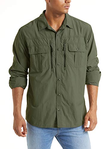 Fishing Shirt for Men, Long Sleeve Shirt Quick Dry Fit, Tactical Shirt Button Up, Work Shirt Lightweight Safari