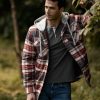 Men's Quilted Lined Flannel Hooded Shirt Jacket, Soft Warm Long Sleeve Outdoor Cotton Plaid Shirt Jackets