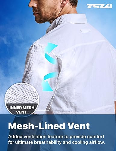 Men's Performance Fishing Shirt, Outdoor Recreation Short Sleeve Shirt, UPF 50+ Breathable Button Down Shirts
