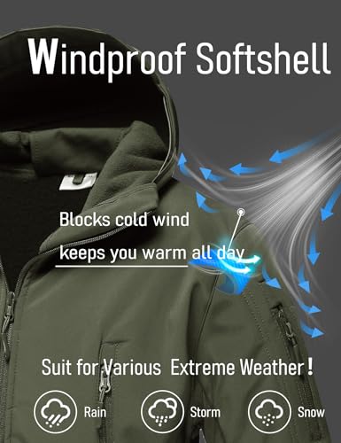 Men's Tactical Jacket 7 Pockets Performance Fleece Lined Water Resistant Ski Snow Soft Shell Winter Coats