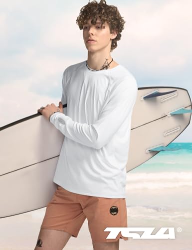 Men's Rashguard Swim Shirts, UPF 50+ Cool Running Workout Loose-Fit Long Sleeve