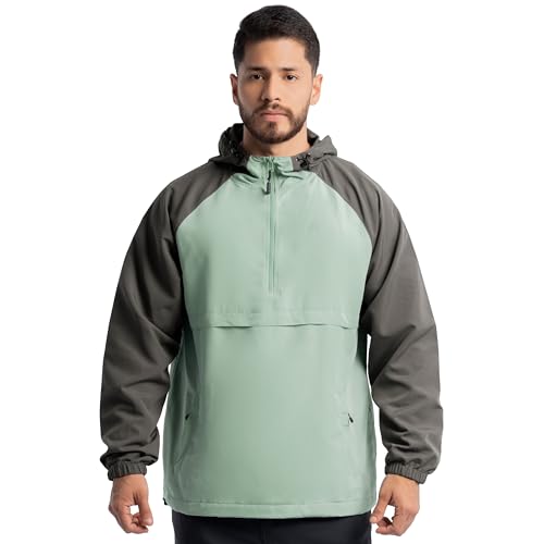 Men's Water Repellent Colorblock Raglan Half Zip Packable Windbreaker Jacket