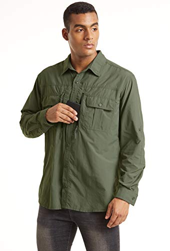 Fishing Shirt for Men, Long Sleeve Shirt Quick Dry Fit, Tactical Shirt Button Up, Work Shirt Lightweight Safari