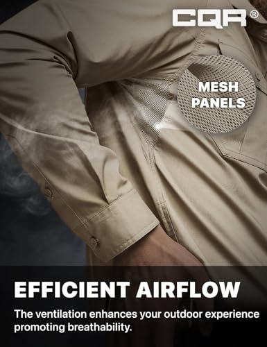 Men's Long Sleeve Tactical Shirts, Ripstop Military Work Shirts, UPF 50+ Breathable Button Down Outdoor Hiking Shirt