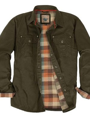 Men's 100% Cotton Brushed and Soft Twill Shirt Jacket with Flannel Lining