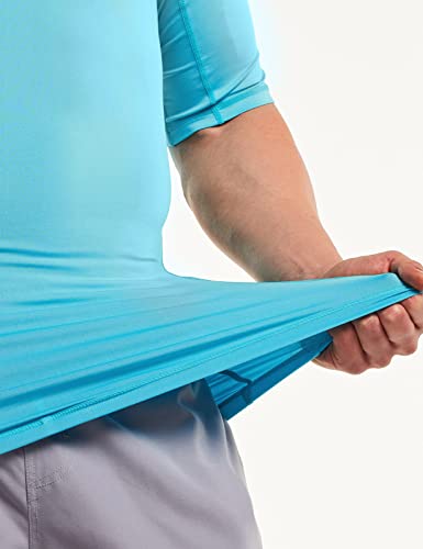 Men's Rash Guard Swim Shirts, UPF 50+ Quick Dry Mid/Short Sleeve Swimming Shirt, UV/SPF Water Surf Shirts