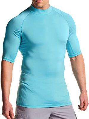 Men's Rash Guard Swim Shirts, UPF 50+ Quick Dry Mid/Short Sleeve Swimming Shirt, UV/SPF Water Surf Shirts