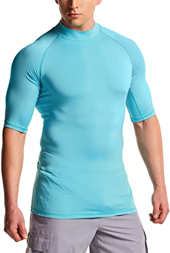 Men's Rash Guard Swim Shirts, UPF 50+ Quick Dry Mid/Short Sleeve Swimming Shirt, UV/SPF Water Surf Shirts