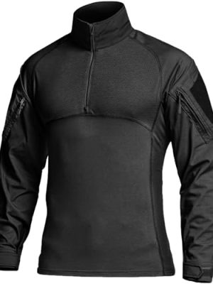 Men's Combat Shirt Tactical 1/4 Zip Long Sleeve Military BDU Shirts Camo EDC Top with Pockets
