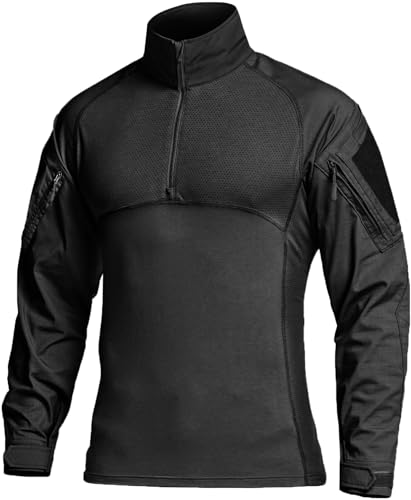 Men's Combat Shirt Tactical 1/4 Zip Long Sleeve Military BDU Shirts Camo EDC Top with Pockets