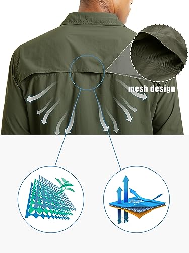 Fishing Shirt for Men, Long Sleeve Shirt Quick Dry Fit, Tactical Shirt Button Up, Work Shirt Lightweight Safari