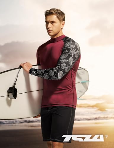 Men's UPF 50+ Long Sleeve Rash Guard, UV/SPF Quick Dry Swim Shirt, Water Surf Swimming Shirts