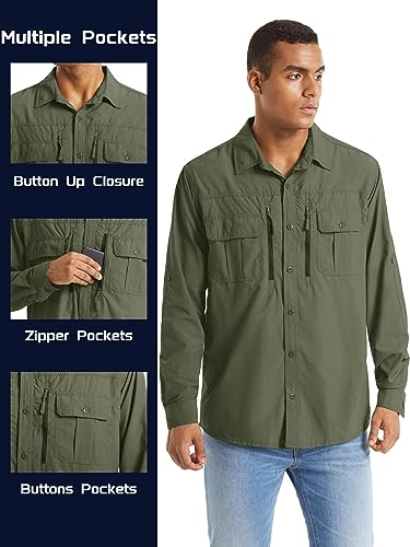 Fishing Shirt for Men, Long Sleeve Shirt Quick Dry Fit, Tactical Shirt Button Up, Work Shirt Lightweight Safari