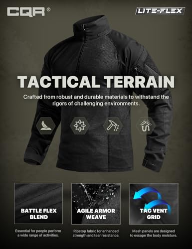 Men's Combat Shirt Tactical 1/4 Zip Long Sleeve Military BDU Shirts Camo EDC Top with Pockets