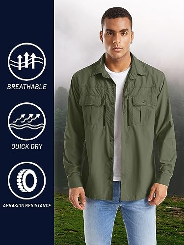 Fishing Shirt for Men, Long Sleeve Shirt Quick Dry Fit, Tactical Shirt Button Up, Work Shirt Lightweight Safari