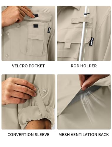Men's Sun Protection Fishing Shirts Lightweight Long Sleeve UPF 50+ Travel Work Hiking Shirts with Pockets