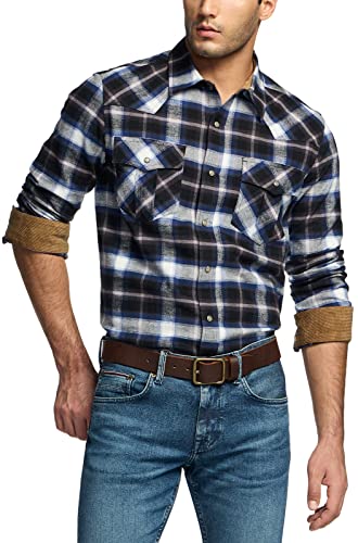 Men's 100% Cotton Plaid Flannel Shirt, Long Sleeve Shirt Jackets, Casual Outdoor Jacket with Pockets